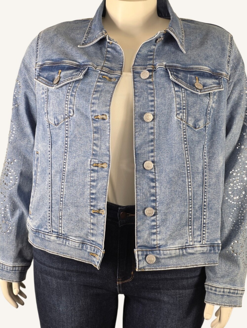 Torrid Rhinestone Denim Jacket 2X Blue Stretch Trucker Western Glam NWT